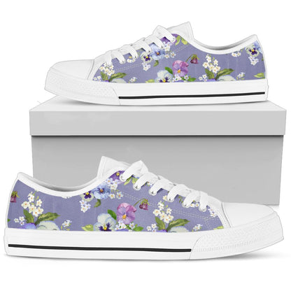 Pansy Pattern Print Design PS05 White Bottom Low Top Shoes
