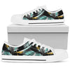 Gold Glitter Cyan Tropical Palm Leaves White Bottom Low Top Shoes