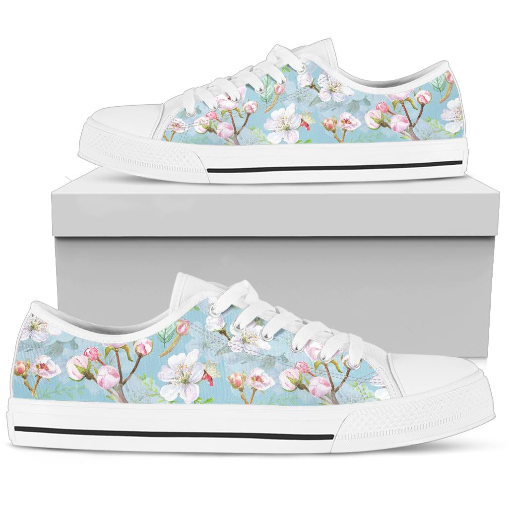 Apple blossom Pattern Print Design AB06 White Bottom Low Top Shoes