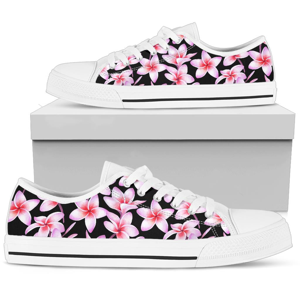 Pink Plumeria Pattern Print Design PM09 White Bottom Low Top Shoes
