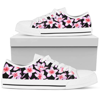 Pink Plumeria Pattern Print Design PM09 White Bottom Low Top Shoes