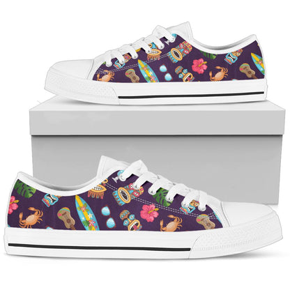 Hawaiian Themed Pattern Print Design H024 White Bottom Low Top Shoes