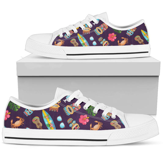 Hawaiian Themed Pattern Print Design H024 White Bottom Low Top Shoes