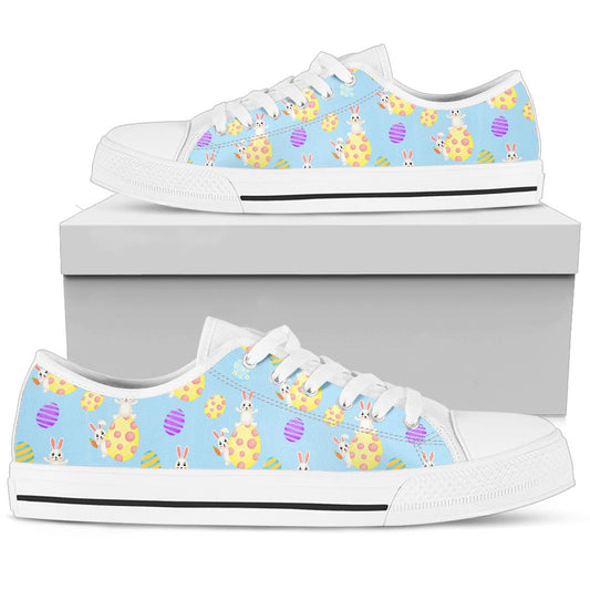 Easter Eggs Pattern Print Design RB015 White Bottom Low Top Shoes