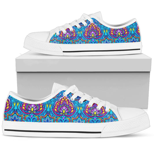 lotus Boho Pattern Print Design LO010 White Bottom Low Top Shoes
