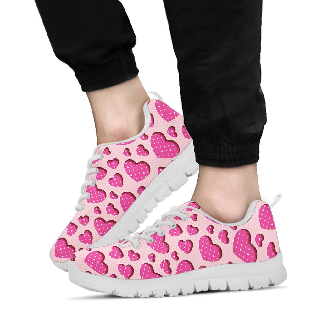Heart Pink Pattern Print Design HE06 Sneakers White Bottom Shoes