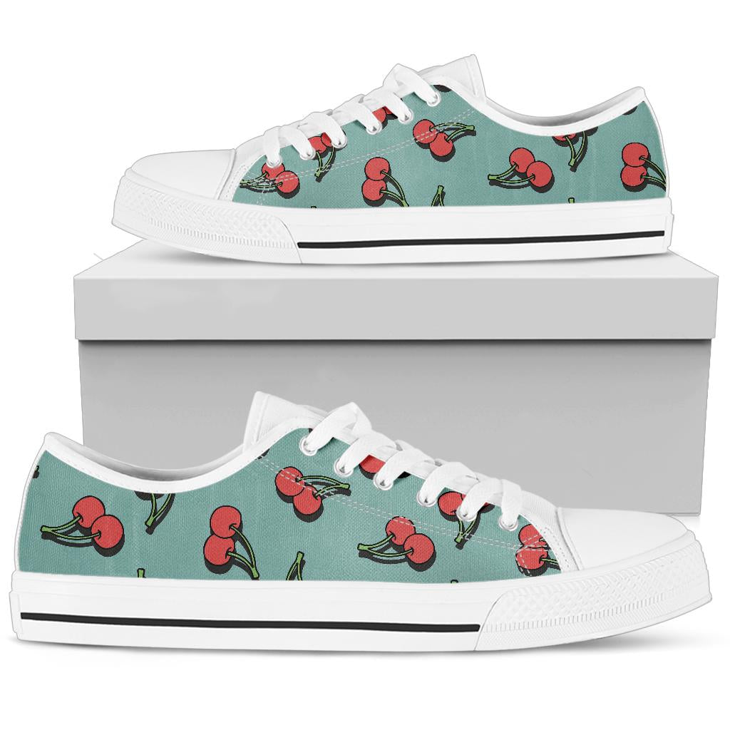 Cherry Pattern Print Design CH03 White Bottom Low Top Shoes