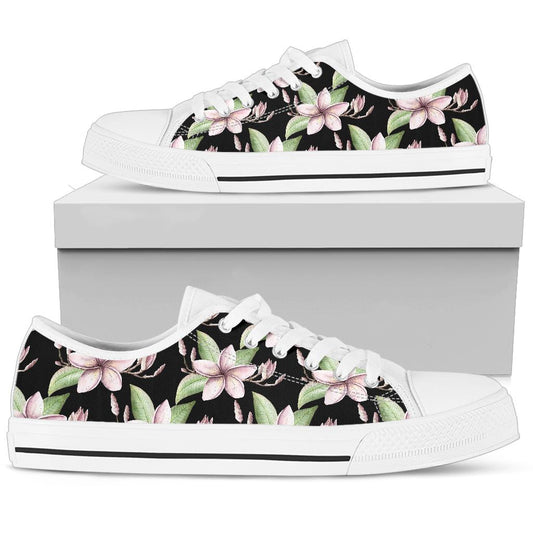 Plumeria Pattern Print Design PM02 White Bottom Low Top Shoes