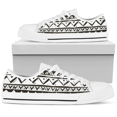 Hand draw Tribal Aztec White Bottom Low Top Shoes