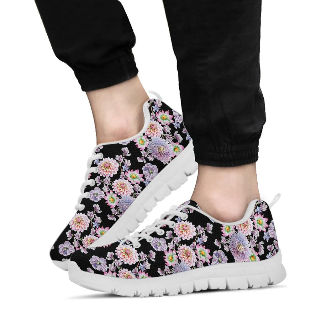 Dahlia Pattern Print Design DH012 Sneakers White Bottom Shoes