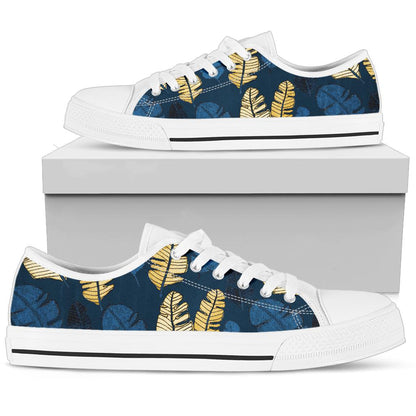 Banana Leaf Pattern Print Design BL09 White Bottom Low Top Shoes