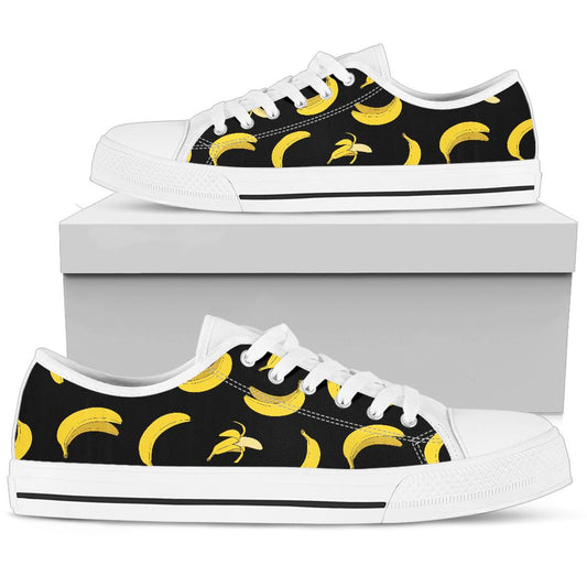 Banana Pattern Print Design BA05 White Bottom Low Top Shoes