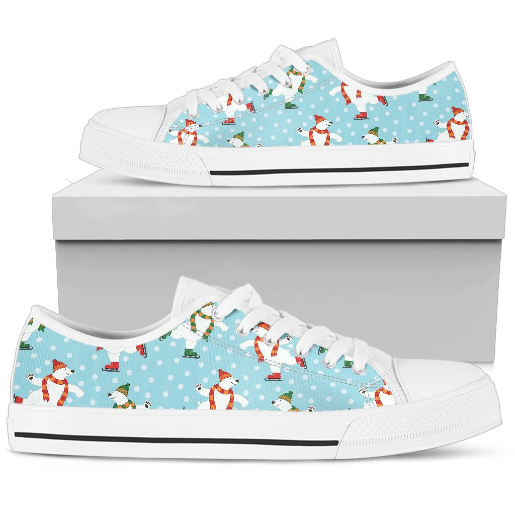 Polar Bear Pattern Print Design PB07 White Bottom Low Top Shoes