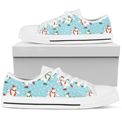 Polar Bear Pattern Print Design PB07 White Bottom Low Top Shoes