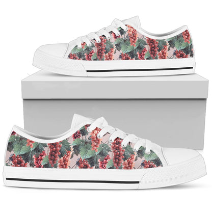 Grape Pattern Print Design GP01 White Bottom Low Top Shoes