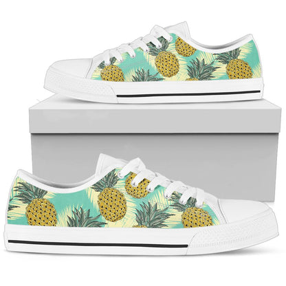 Pineapple Pattern Print Design PP03 White Bottom Low Top Shoes