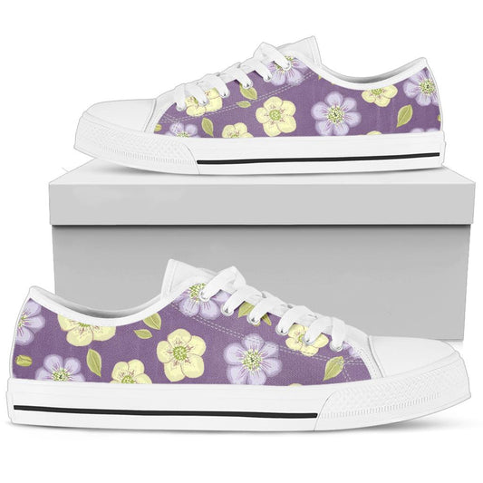 Anemone Pattern Print Design AM013 White Bottom Low Top Shoes