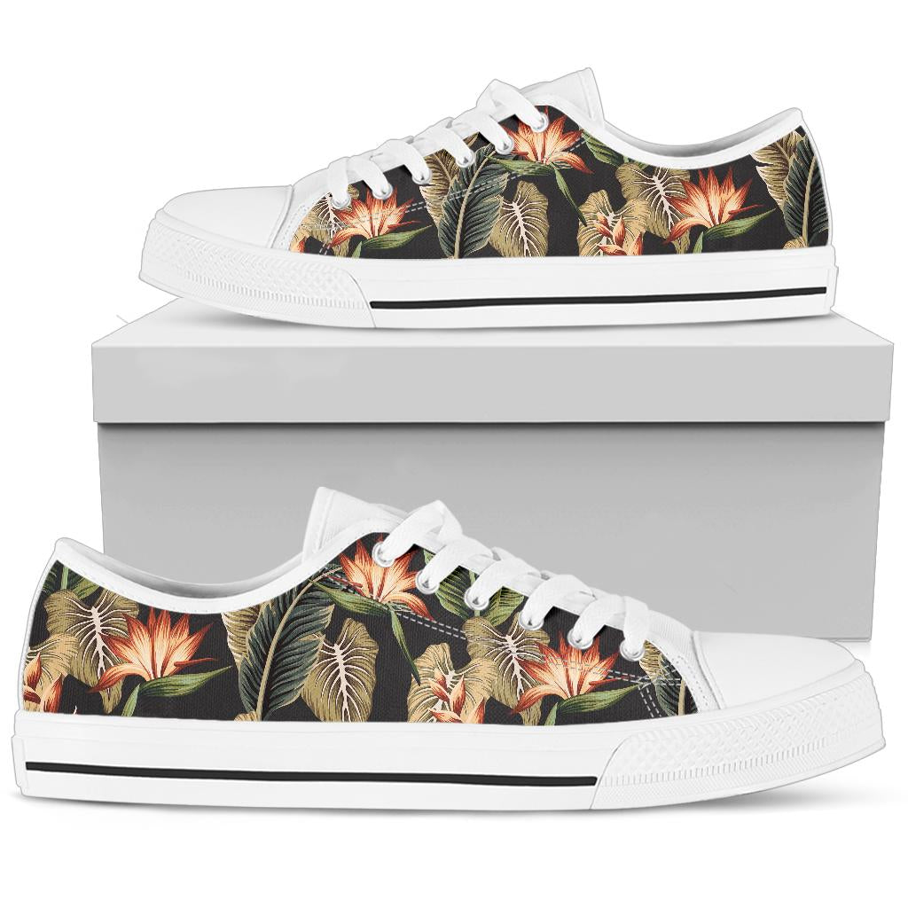 Tropical Flower Pattern Print Design TF014 White Bottom Low Top Shoes
