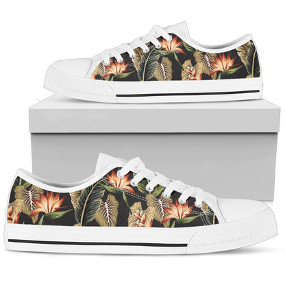 Tropical Flower Pattern Print Design TF014 White Bottom Low Top Shoes