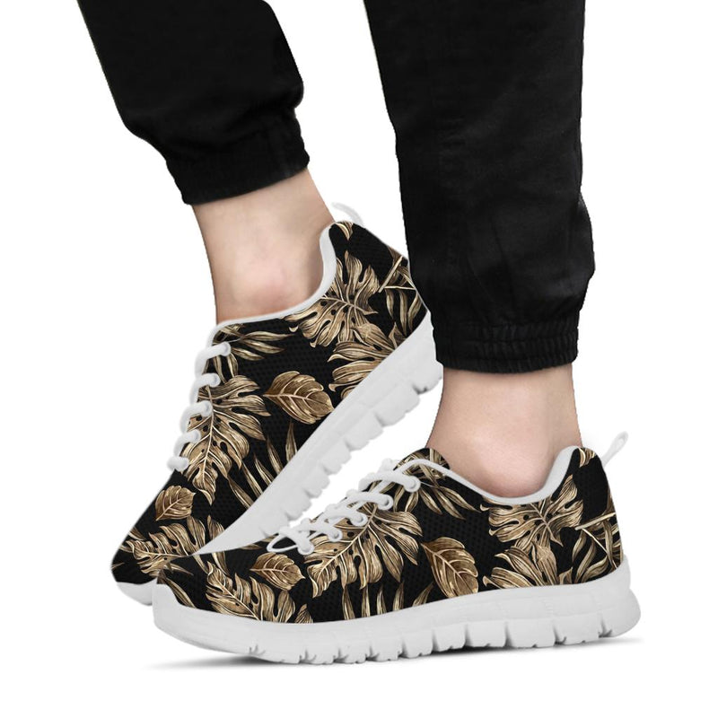 Brown Tropical Palm Leaves Sneakers White Bottom Shoes