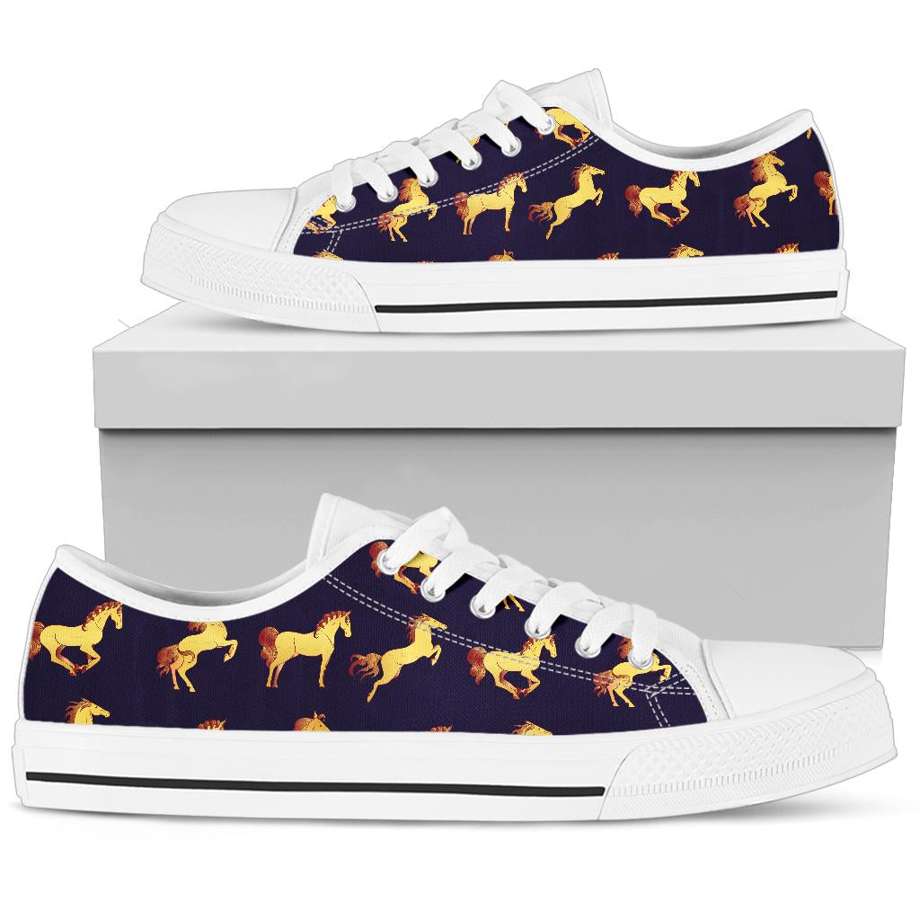 Gold Horse Pattern White Bottom Low Top Shoes