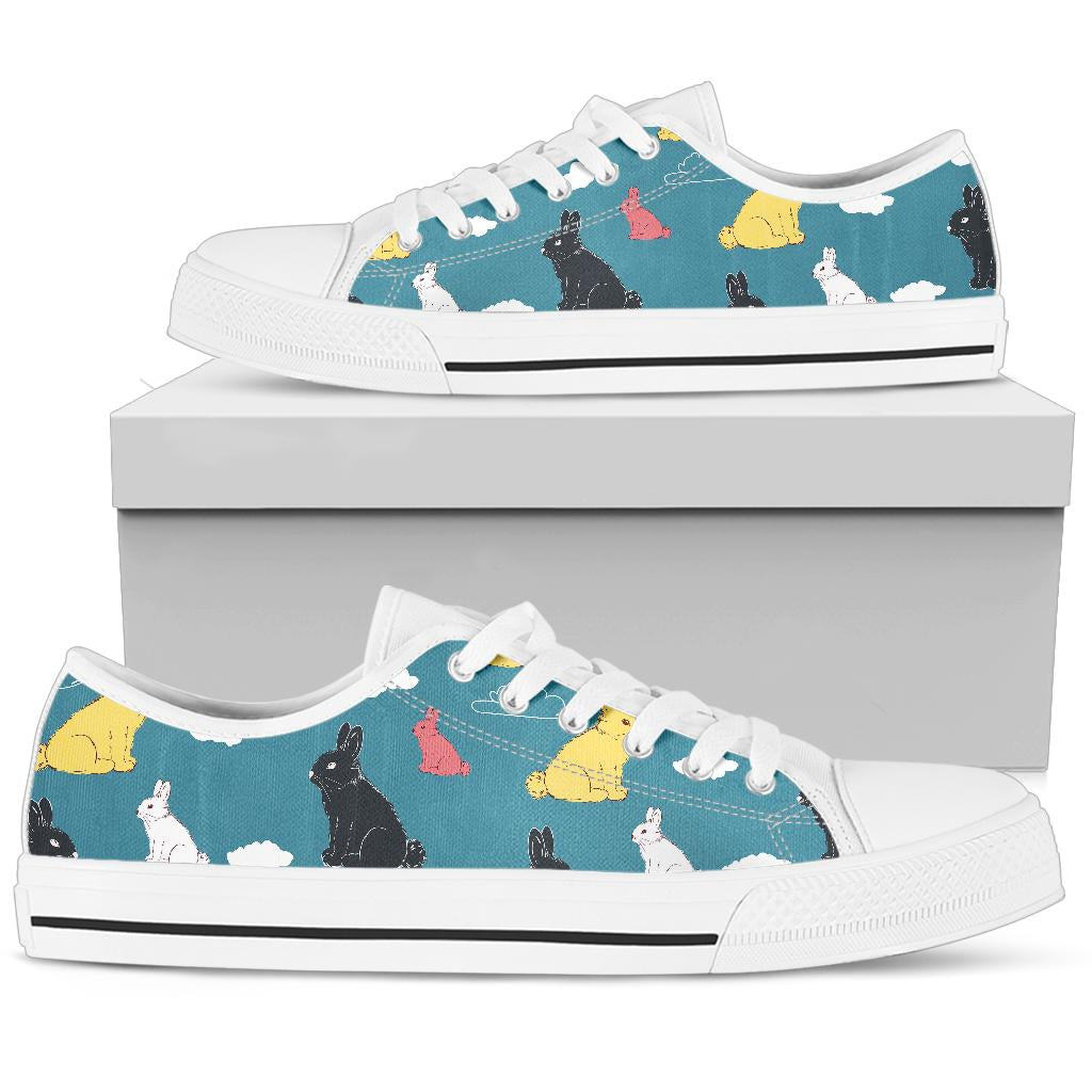 Rabbit Pattern Print Design RB014 White Bottom Low Top Shoes