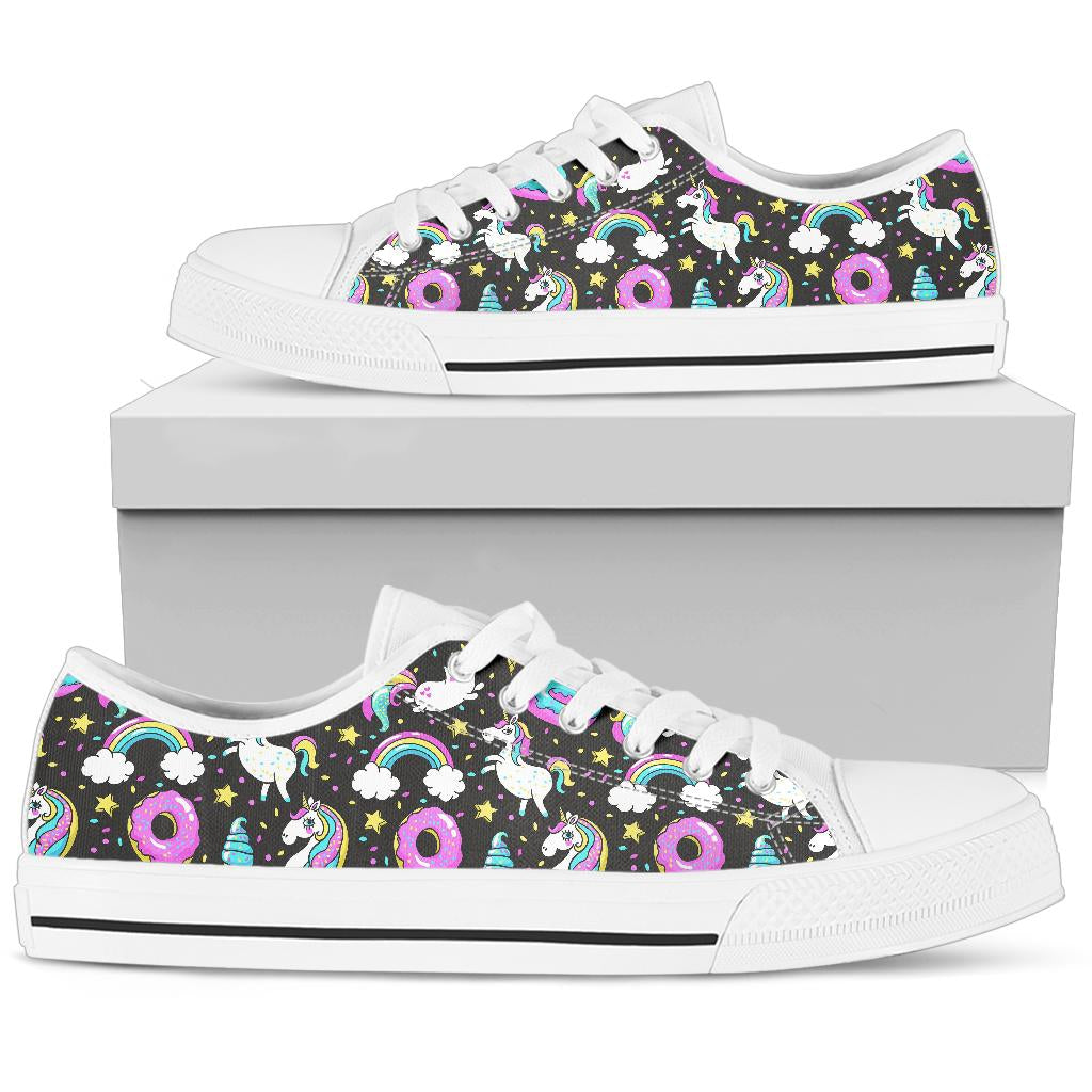 Donut Unicorn Pattern Print Design DN09 White Bottom Low Top Shoes