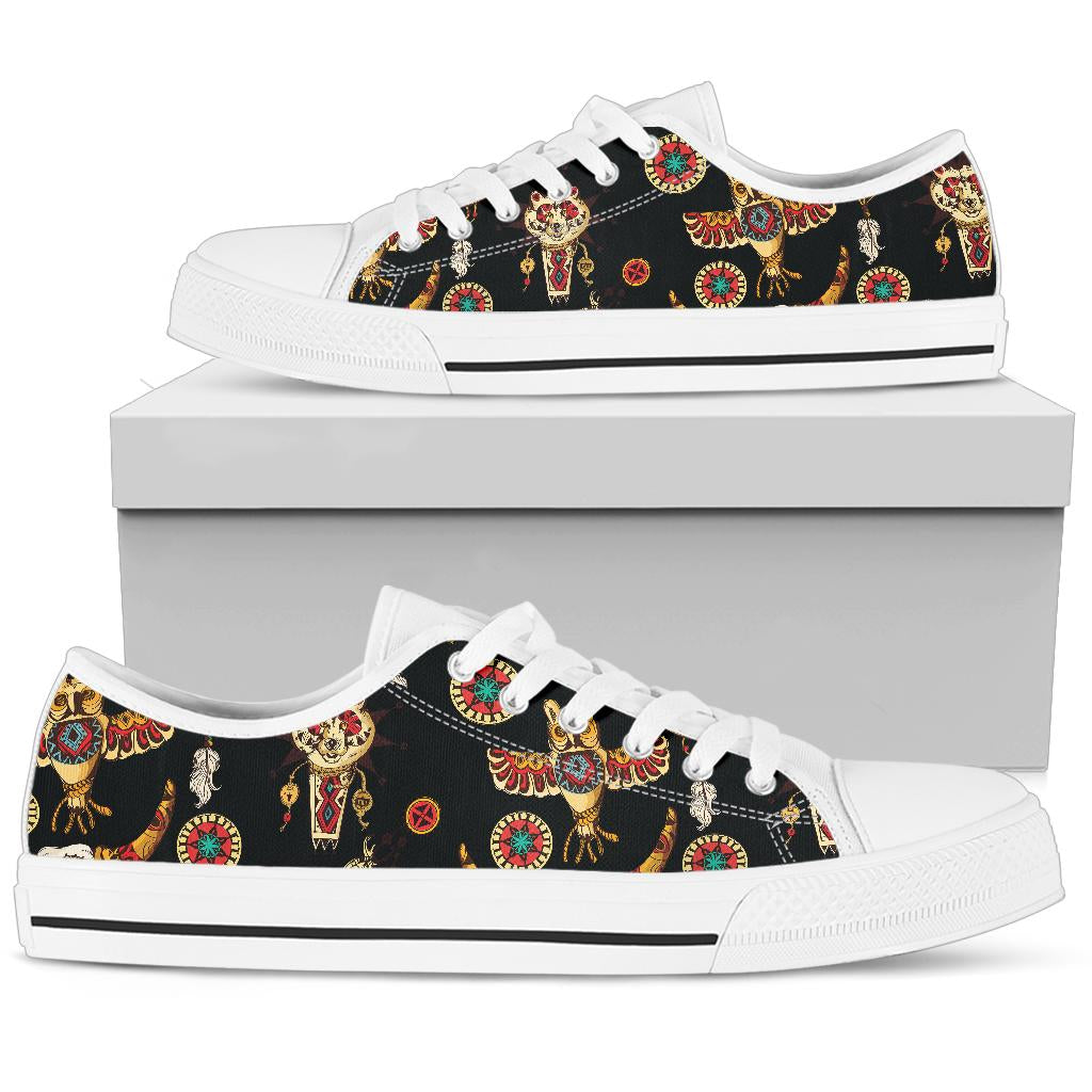 Native American Symbol Pattern White Bottom Low Top Shoes