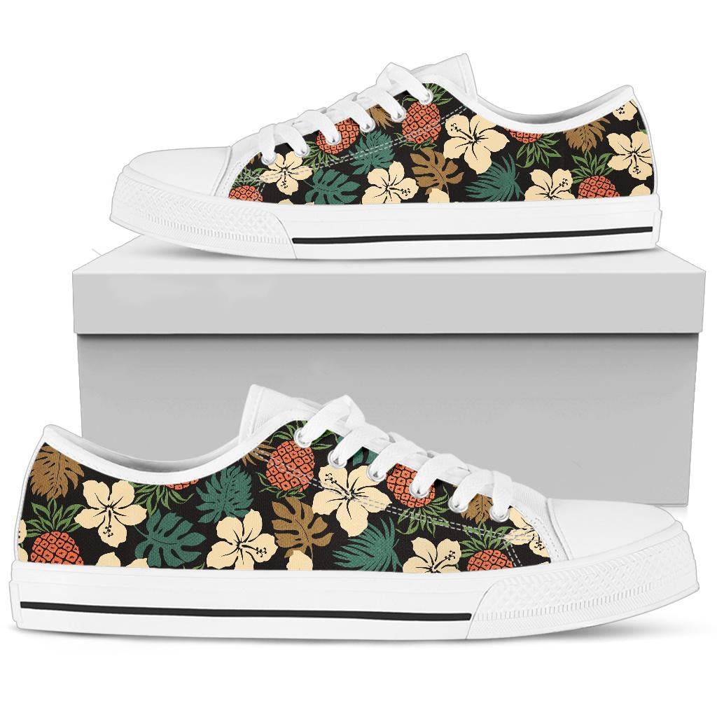 Hawaiian Themed Pattern Print Design H08 White Bottom Low Top Shoes