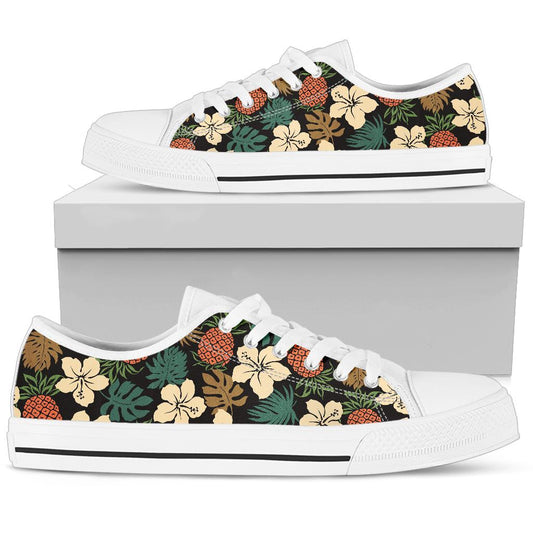 Hawaiian Themed Pattern Print Design H08 White Bottom Low Top Shoes