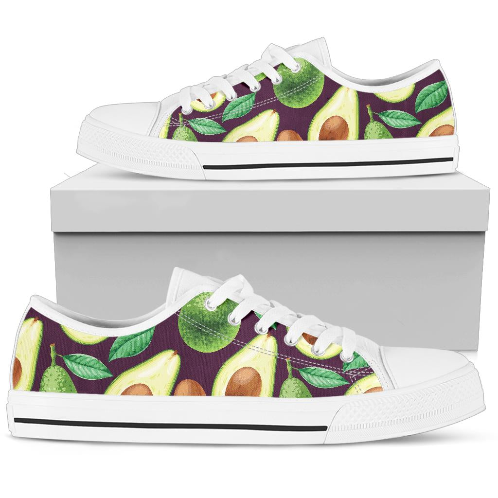 Avocado Pattern Print Design AC08 White Bottom Low Top Shoes