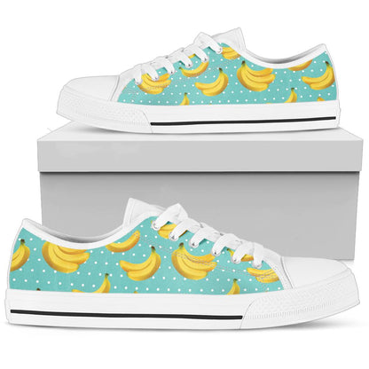 Banana Pattern Print Design BA02 White Bottom Low Top Shoes
