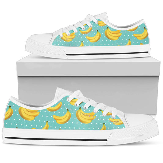 Banana Pattern Print Design BA02 White Bottom Low Top Shoes