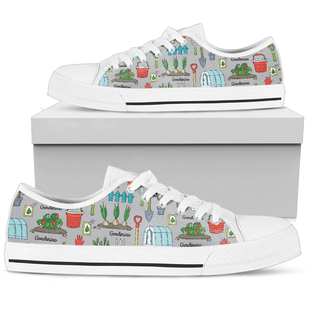 Gardening Pattern Print Design G07 White Bottom Low Top Shoes