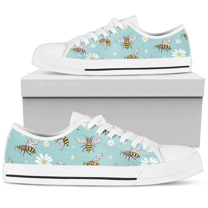 Bee Pattern Print Design BEE010 White Bottom Low Top Shoes