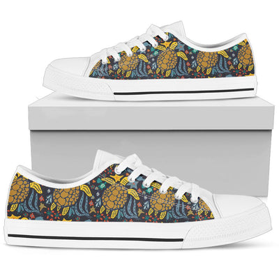 Sea Turtle Pattern Print Design T03 White Bottom Low Top Shoes