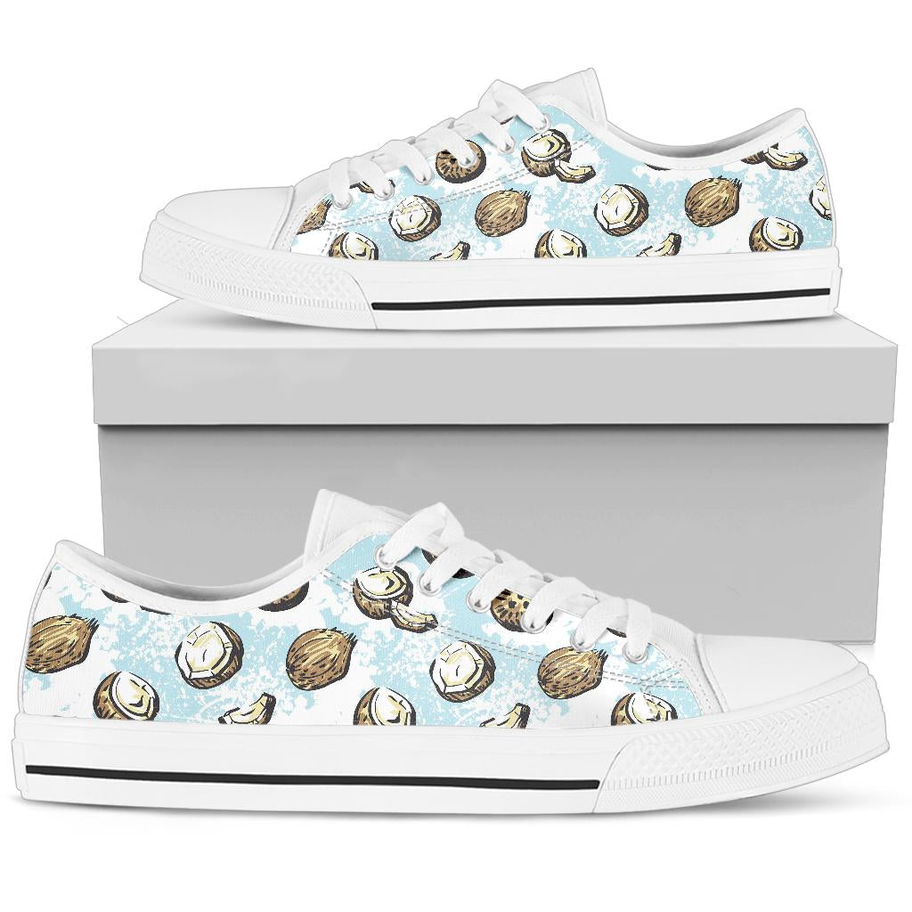 Coconut Pattern Print Design CN01 White Bottom Low Top Shoes