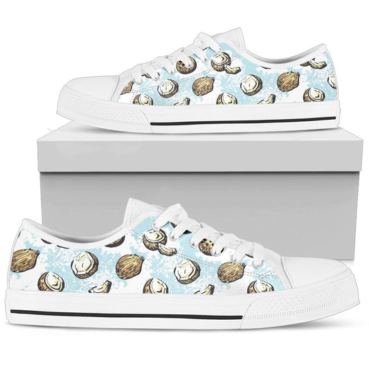 Coconut Pattern Print Design CN01 White Bottom Low Top Shoes