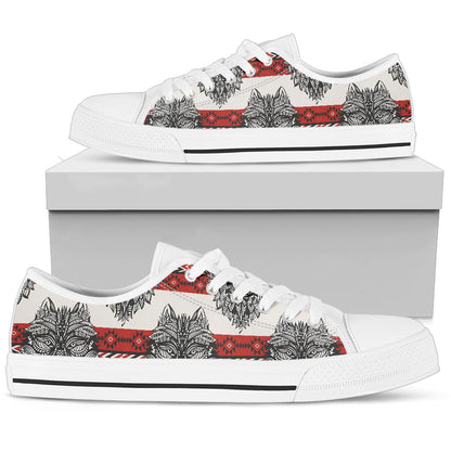 Native Indian Wolf White Bottom Low Top Shoes