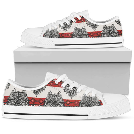 Native Indian Wolf White Bottom Low Top Shoes