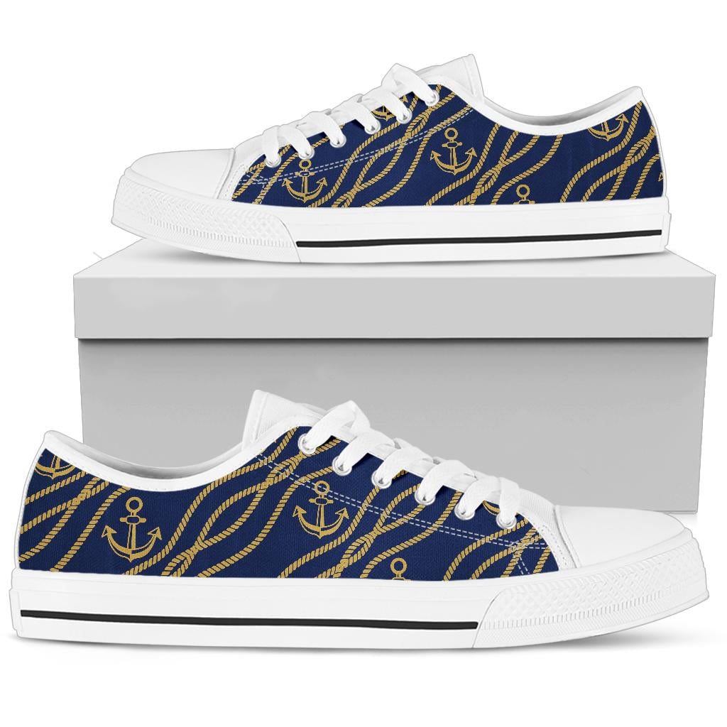 Nautical Anchor Rope Pattern White Bottom Low Top Shoes