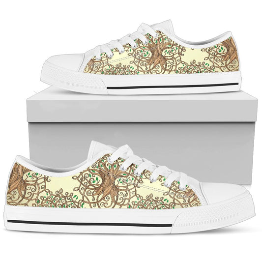 Celtic Tree of life White Bottom Low Top Shoes