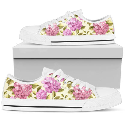 Hydrangea Pattern Print Design HD05 White Bottom Low Top Shoes