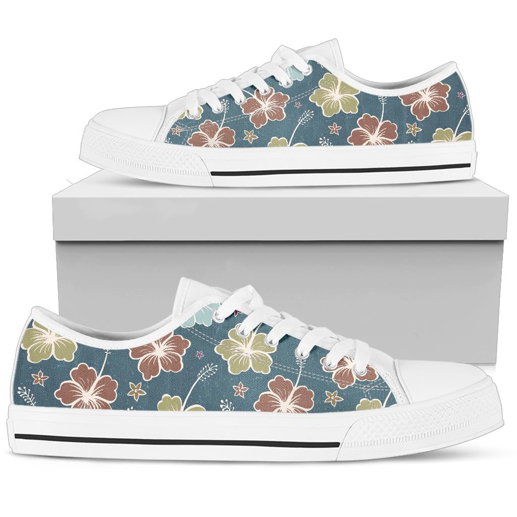 Hibiscus Pattern Print Design HB033 White Bottom Low Top Shoes