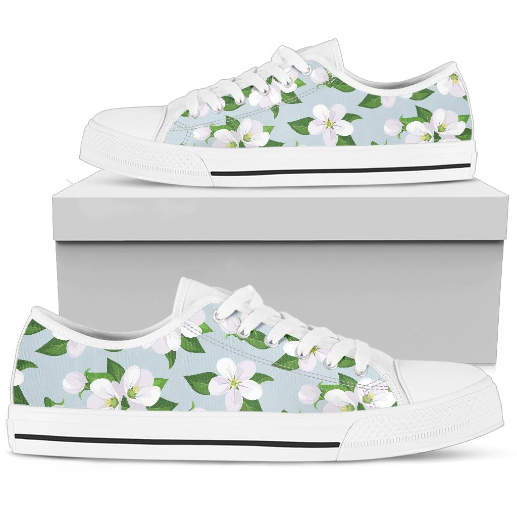 Apple blossom Pattern Print Design AB04 White Bottom Low Top Shoes