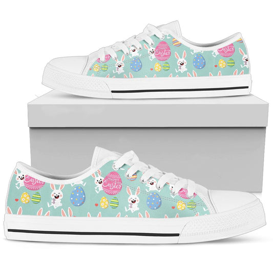 Easter Eggs Pattern Print Design RB014 White Bottom Low Top Shoes