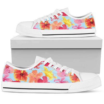 Hibiscus Pattern Print Design HB020 White Bottom Low Top Shoes