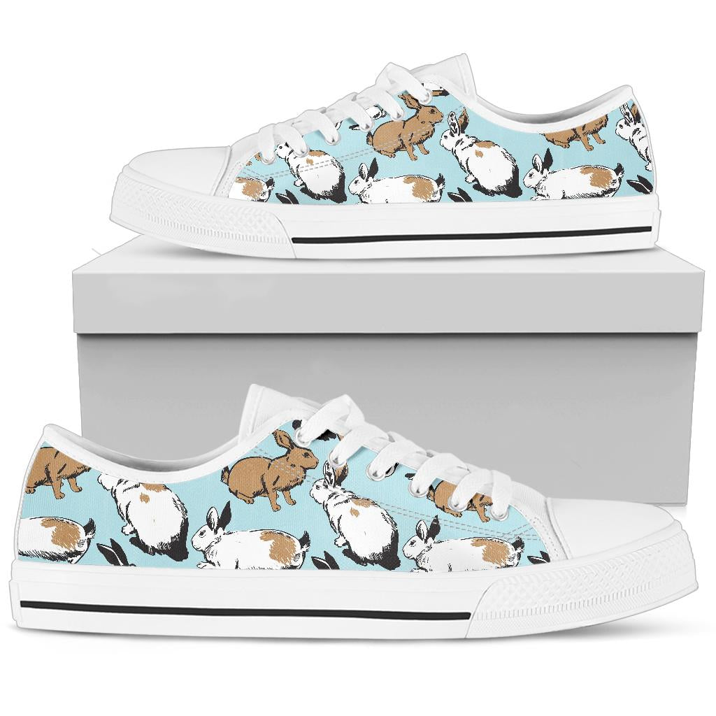 Rabbit Pattern Print Design RB018 White Bottom Low Top Shoes