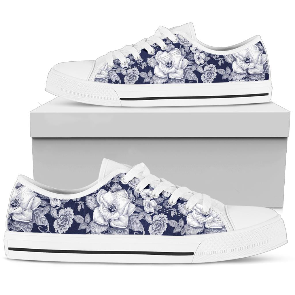 Floral Infrared Pattern White Bottom Low Top Shoes