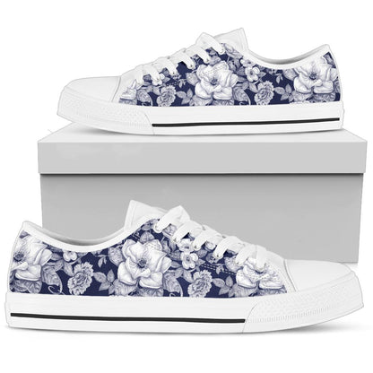 Floral Infrared Pattern White Bottom Low Top Shoes